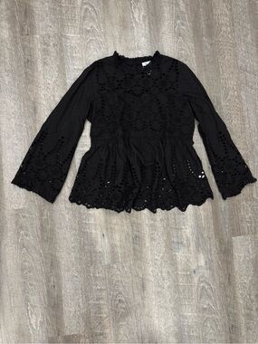Goth Boho Victorian Black Lace Cotton Top size M-L